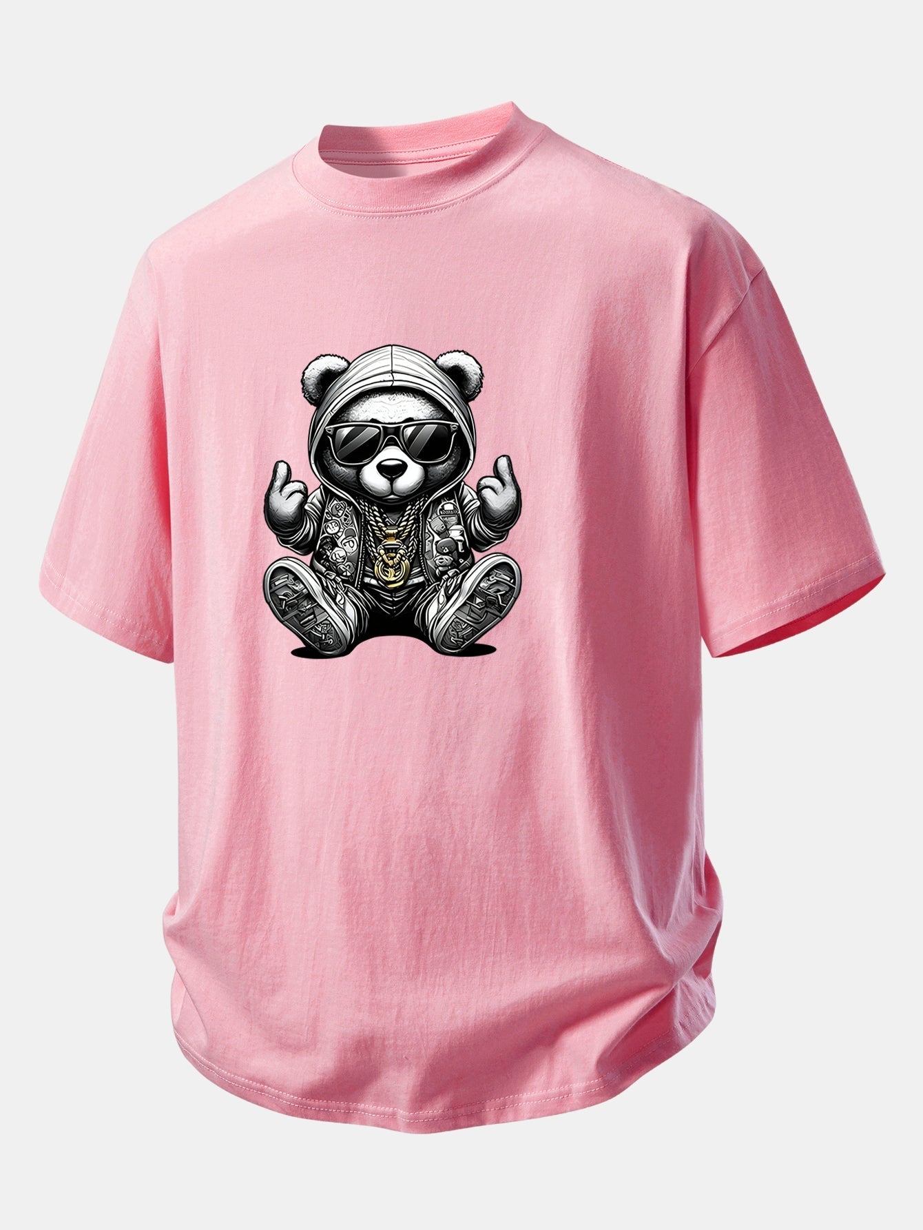 Comfortable Hip Hop Bear Graphic Cotton Tee