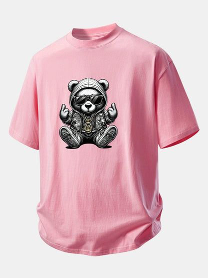Comfortable Hip Hop Bear Graphic Cotton Tee