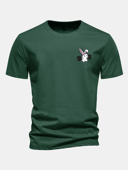 Classic Fit Cotton T-Shirt with Fitness Rabbit Print