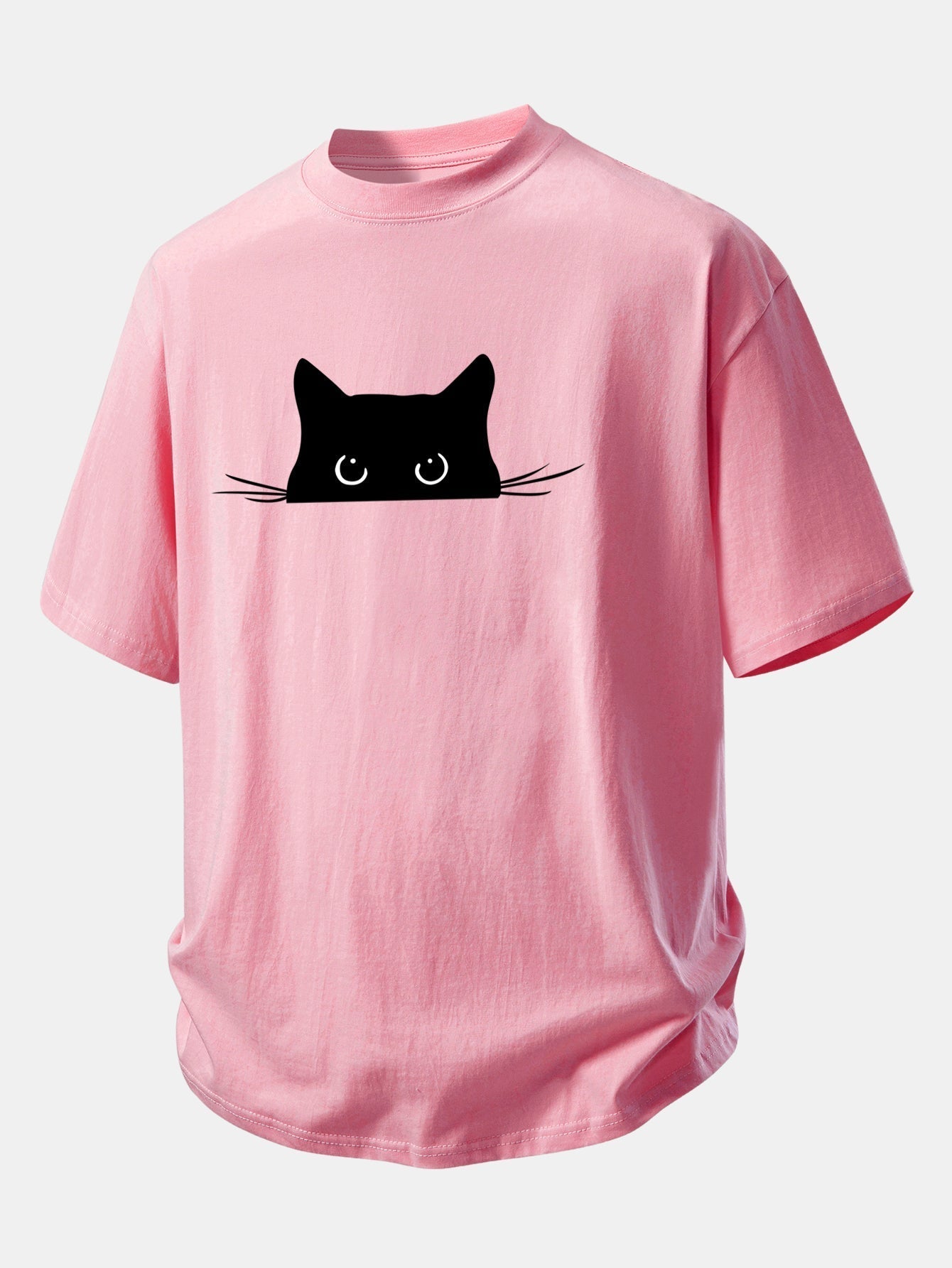 Comfortable Black Cat Print Cotton Tee