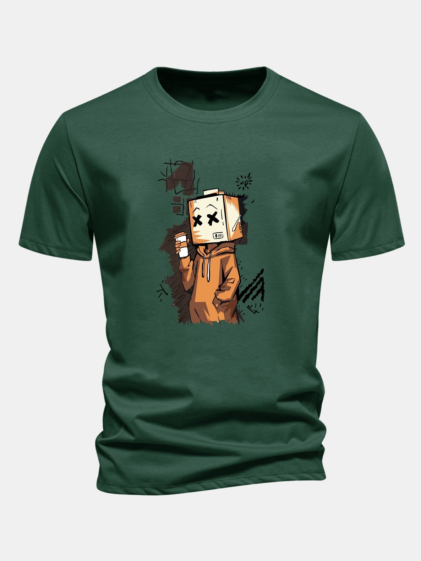 Classic Fit Cotton T-Shirt with Cartoon Box Head Design