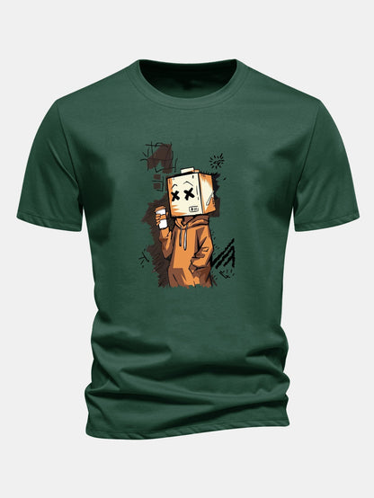 Classic Fit Cotton T-Shirt with Cartoon Box Head Design