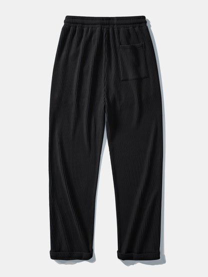 Textured Contrast Johnny Collar Knit Polo with Drawstring Waffle Knit Pants