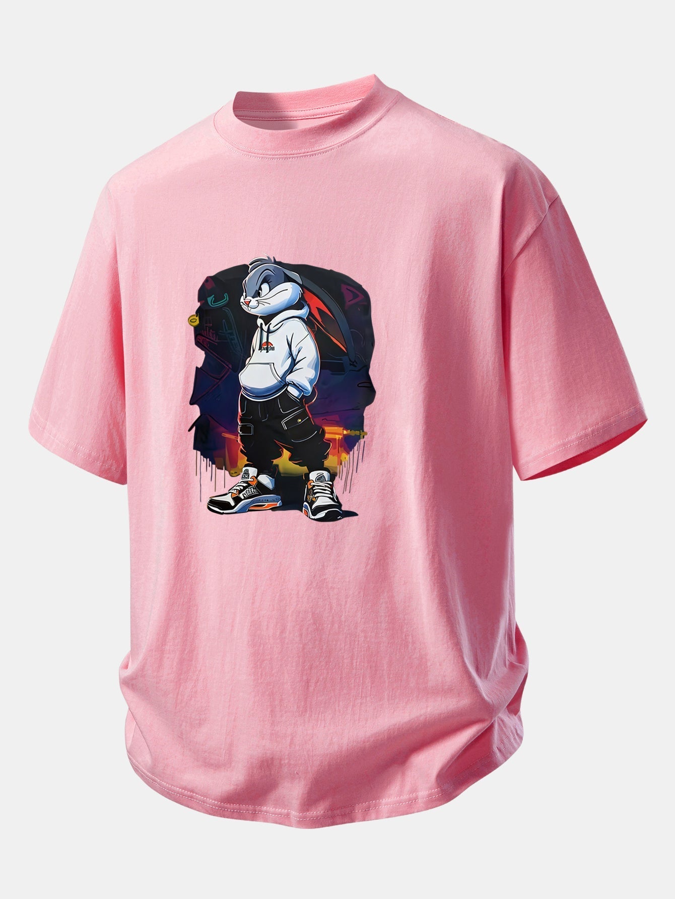 Casual Cartoon Rabbit Graphic Cotton Tee