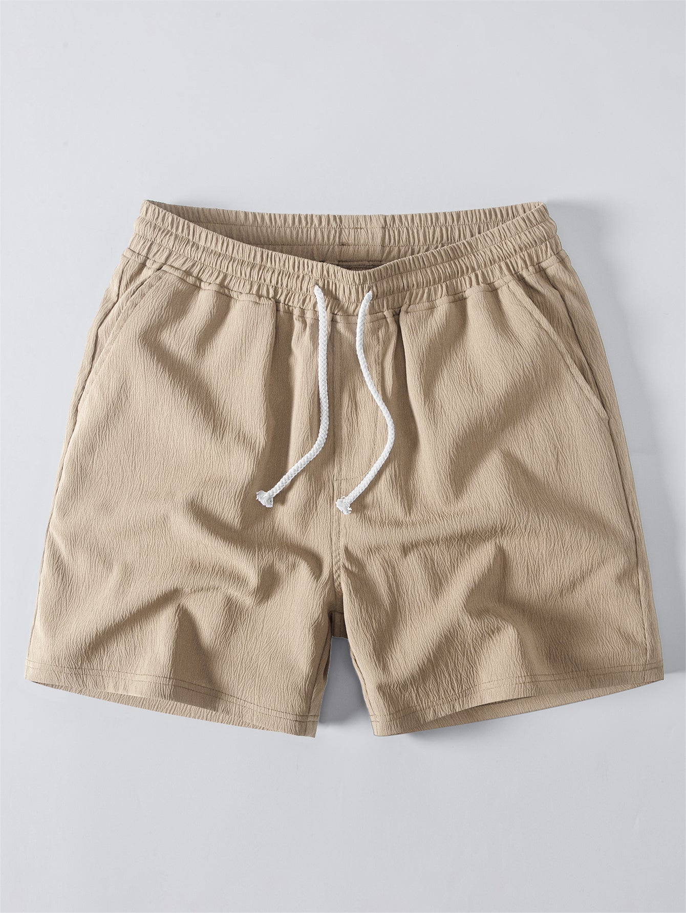 Jacquard Rhombus Button-Up Shirt & Crinkle Textured 5" Drawstring Shorts