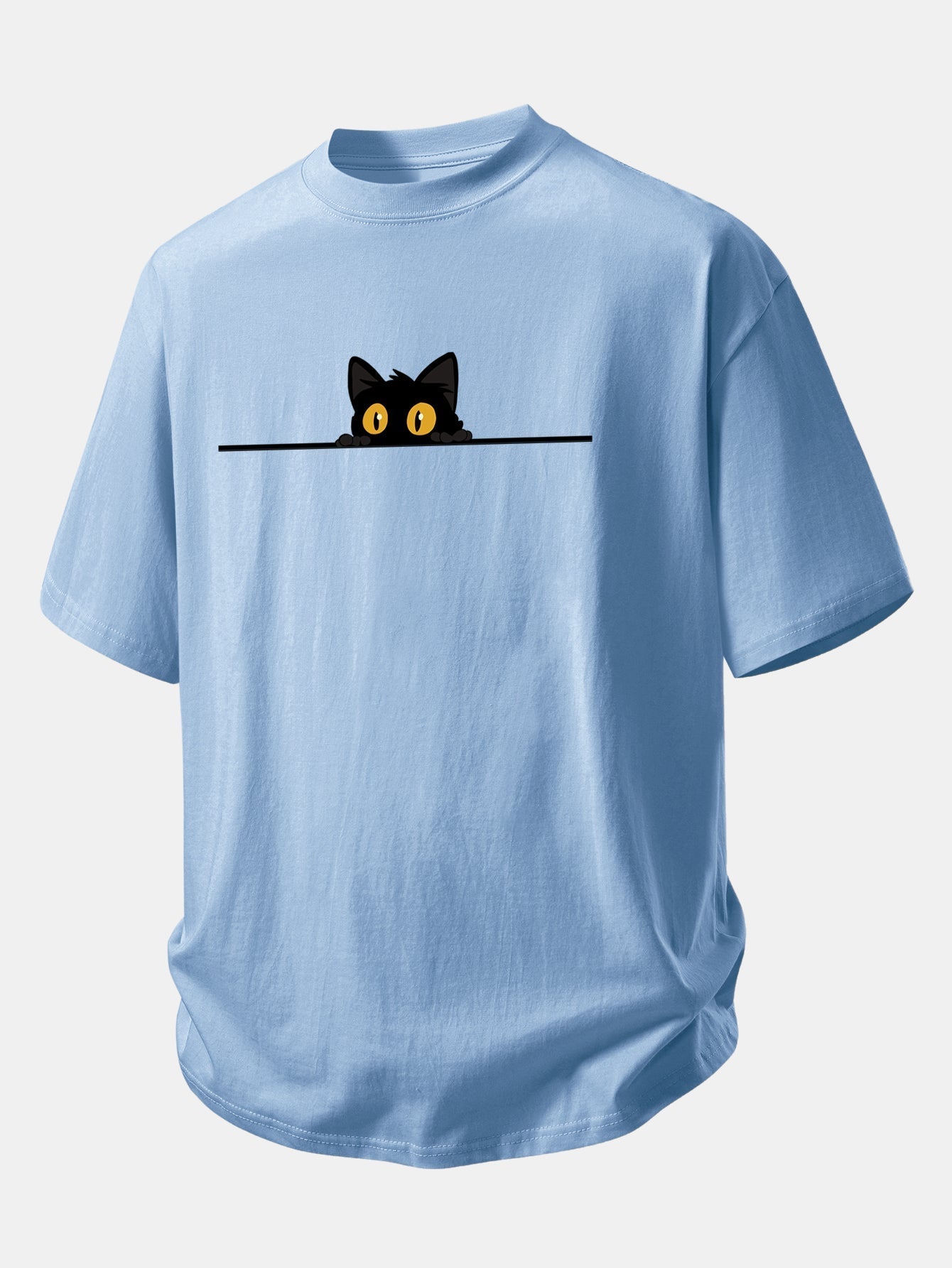 Comfortable Black Cat Print Cotton Tee