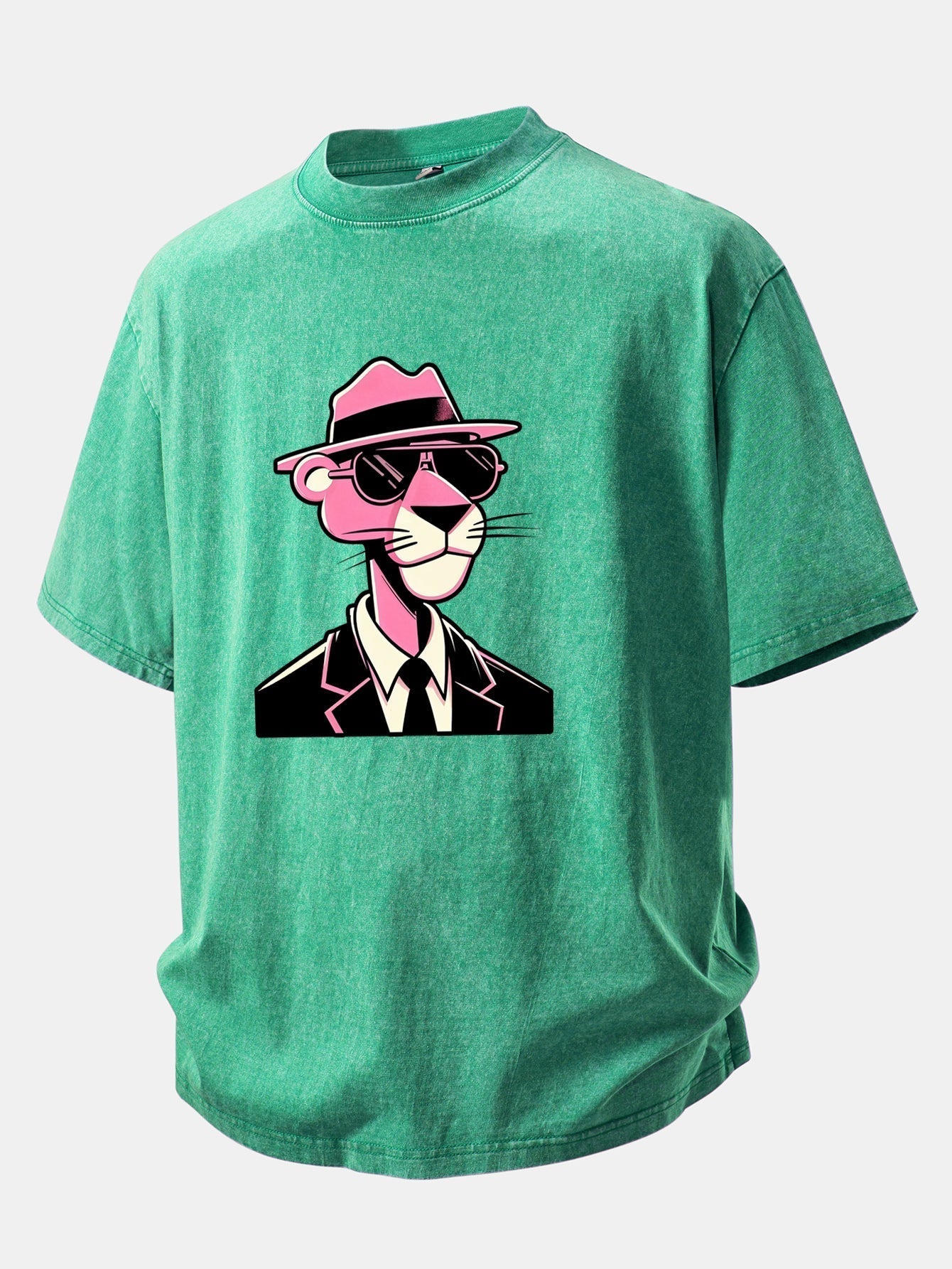 Distressed Pink Panther Print Drop Shoulder T-Shirt for Gentlemen