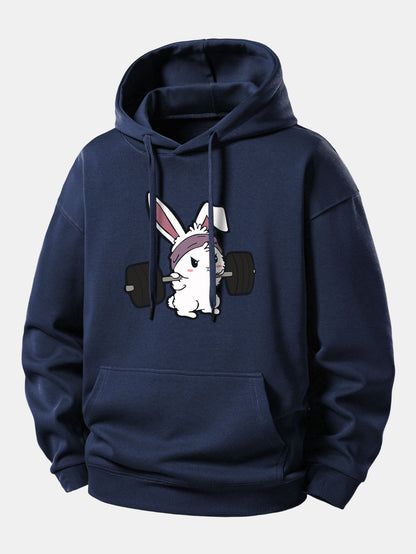Relaxed Fit Hoodie with Fitness Rabbit Print