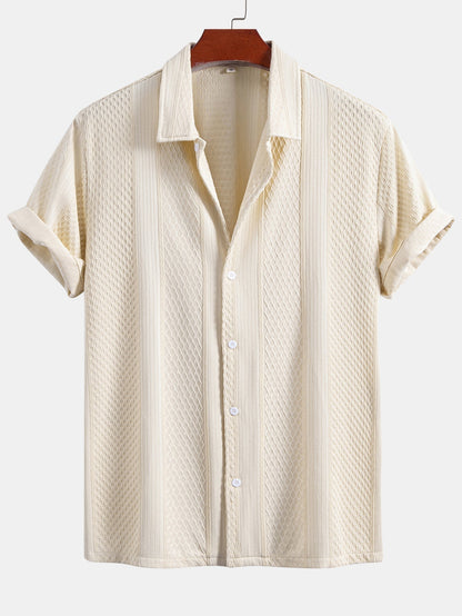 Geometric Patterned Jacquard Button-Up Shirt