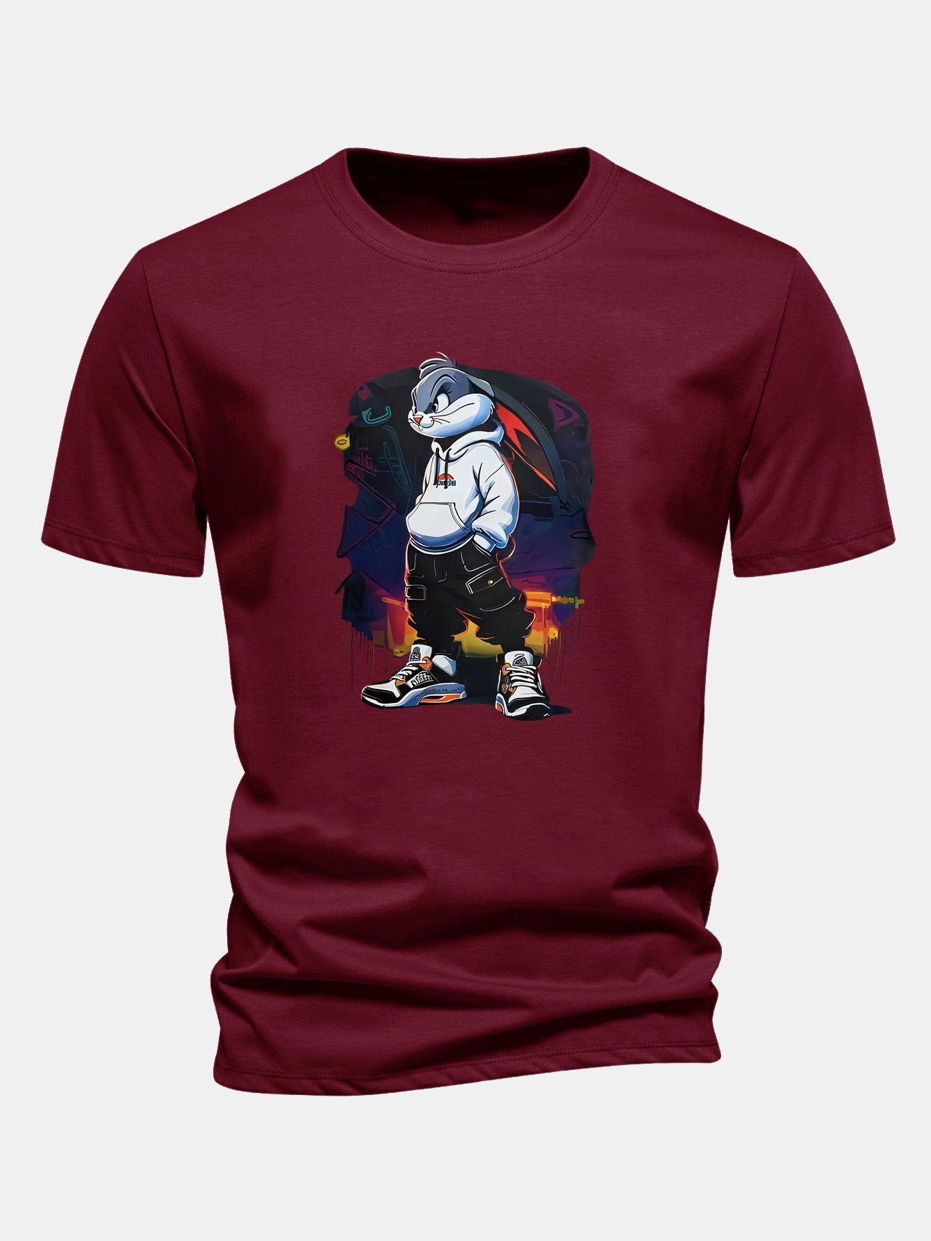 Classic Fit Cotton T-Shirt with Cartoon Rabbit Design