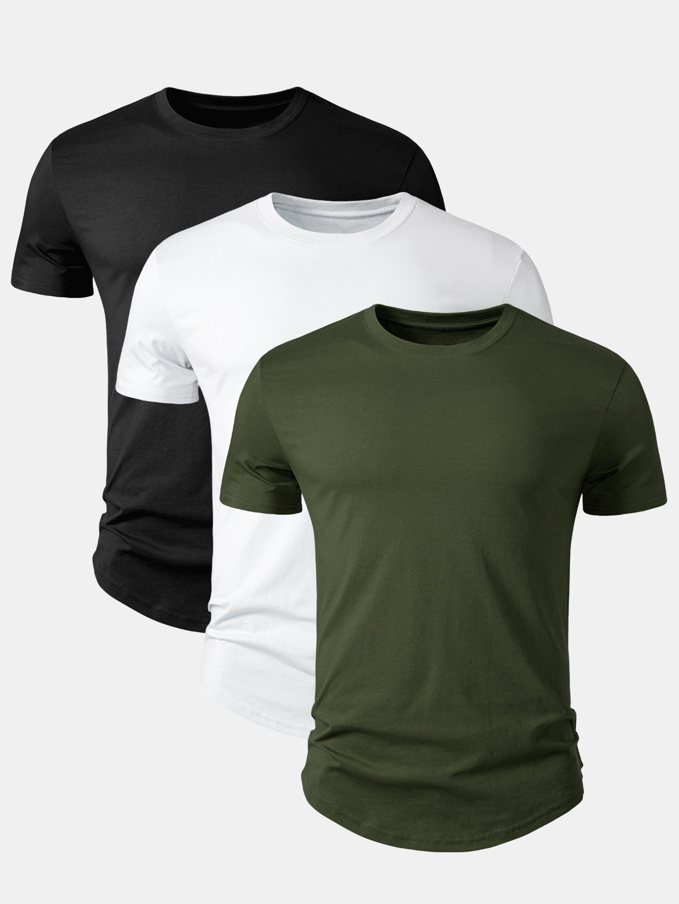 Set of 3 Essential Cotton Arc Hem T-Shirts