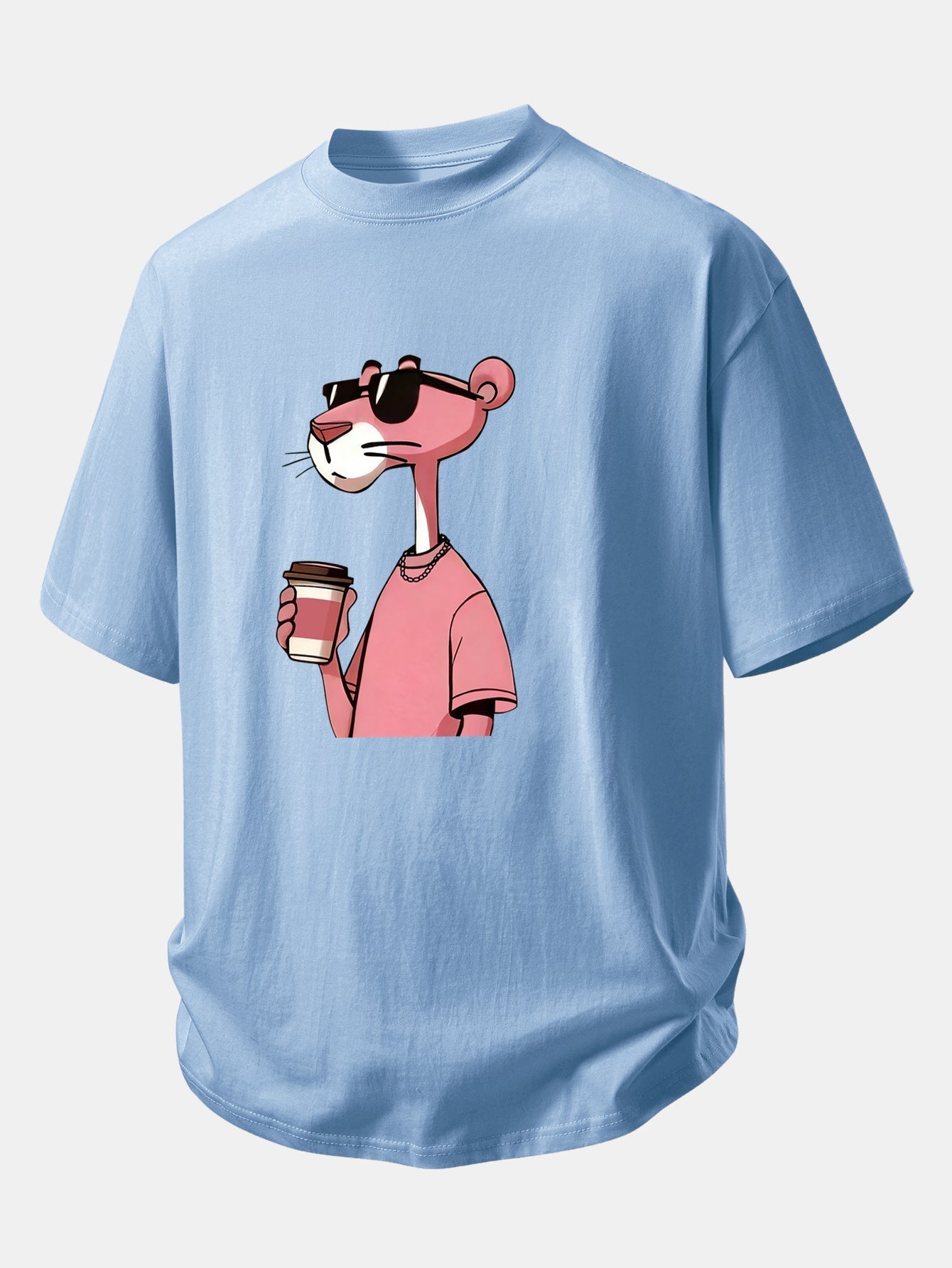 Casual Fit Pink Panther Coffee Print Cotton Tee