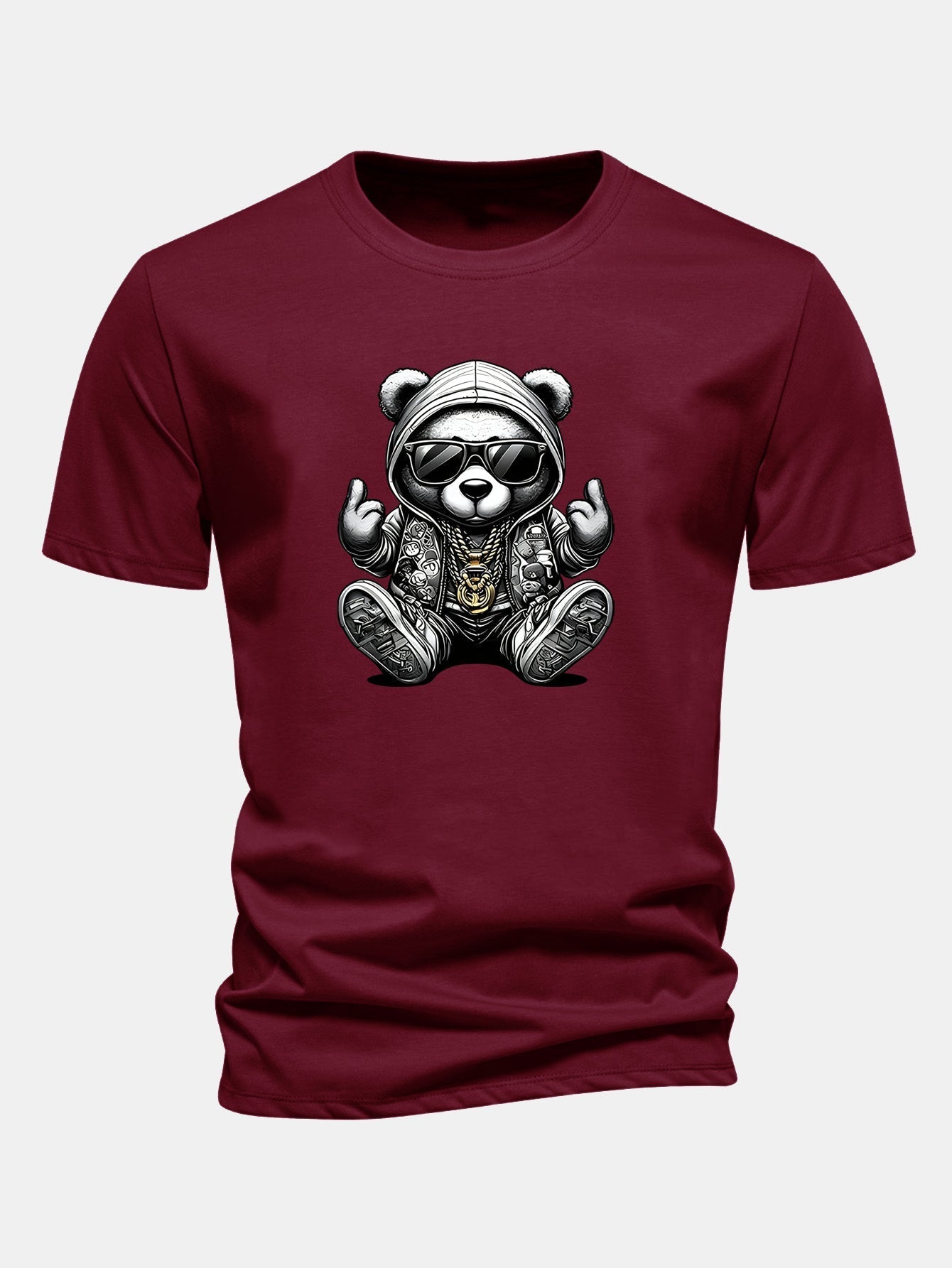 Classic Fit Cotton T-Shirt with Hip Hop Bear Graphic