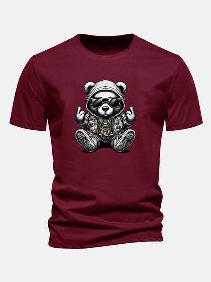 Classic Fit Cotton T-Shirt with Hip Hop Bear Graphic