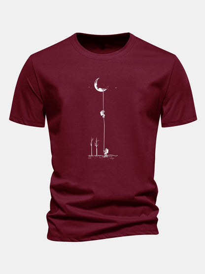 Classic Fit Cotton T-Shirt with Lunar Astronaut Design
