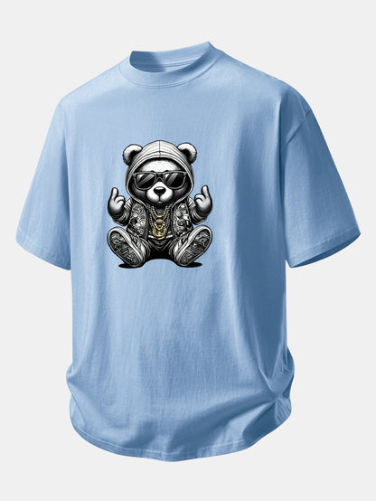 Comfortable Hip Hop Bear Graphic Cotton Tee