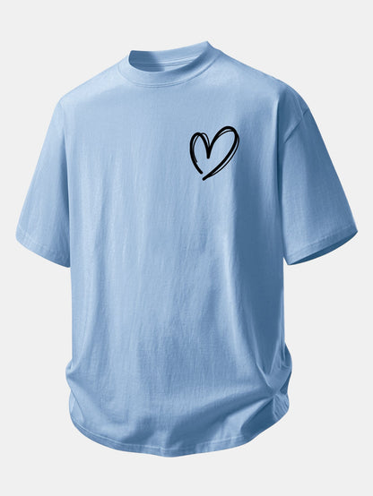 Comfortable Heart Print Cotton Tee