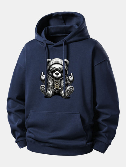Relaxed Fit Hoodie with Hip Hop Bear Graphic