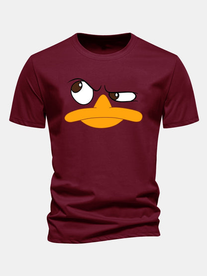 Classic Fit Cotton T-Shirt with Emoji Duck Print