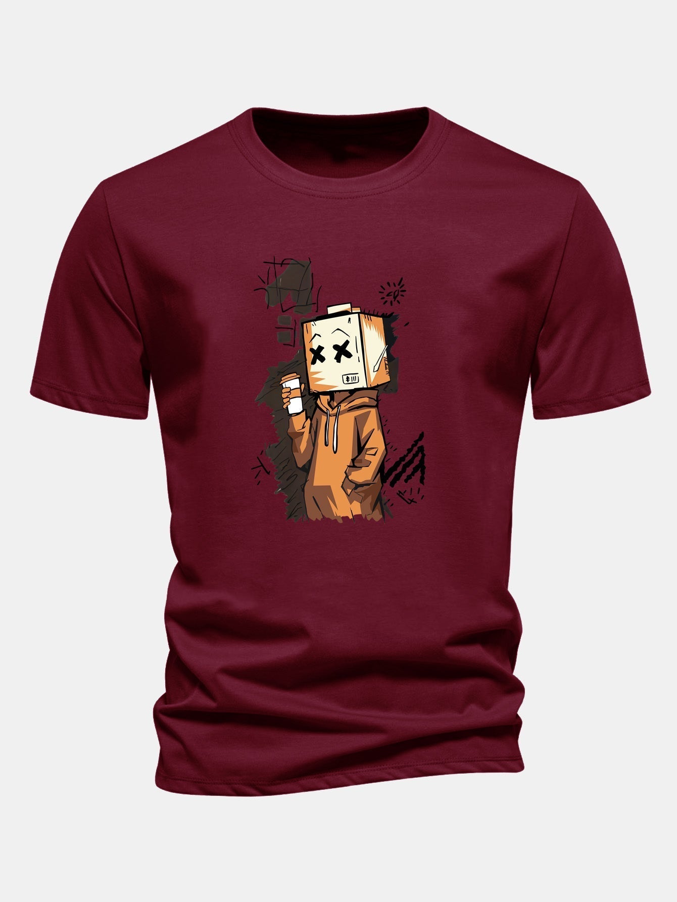 Classic Fit Cotton T-Shirt with Cartoon Box Head Design