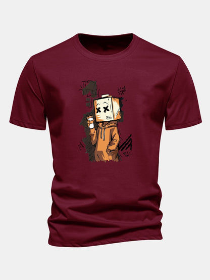 Classic Fit Cotton T-Shirt with Cartoon Box Head Design