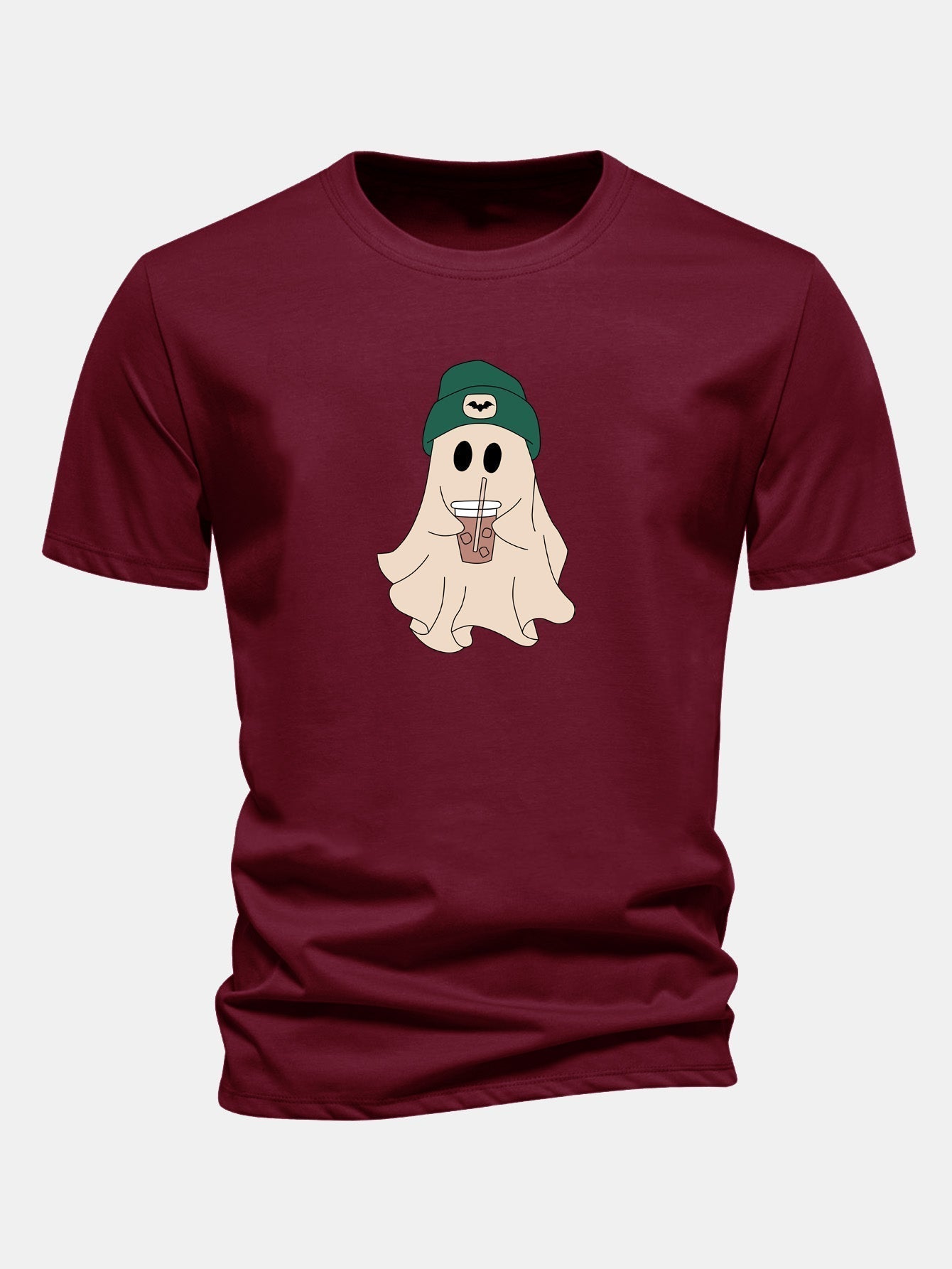 Regular Fit Dark Green Cotton T-Shirt with Ghost Print