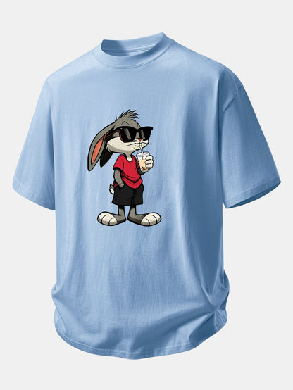 Comfortable Cartoon Rabbit Graphic Cotton Tee