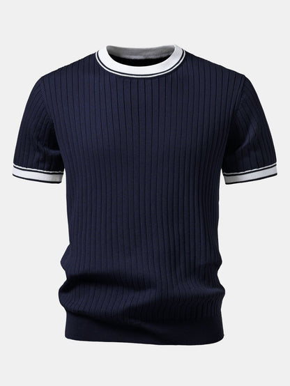 Color-Blocked Crew Neck Knit Tee