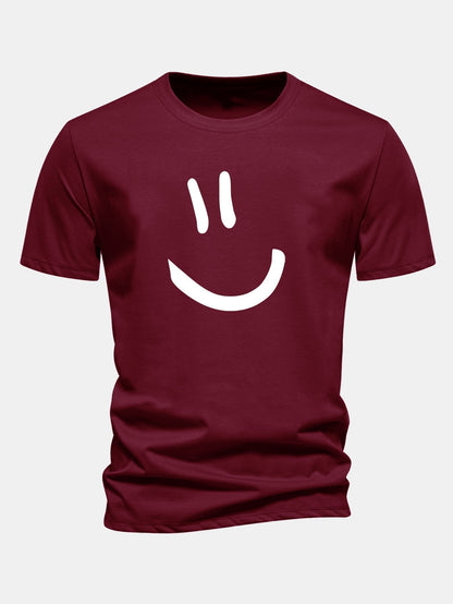 Classic Fit Cotton T-Shirt with Smiley Face Print