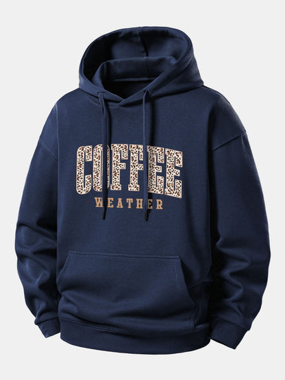 Relaxed Fit Hoodie with Leopard Coffee Weather Print