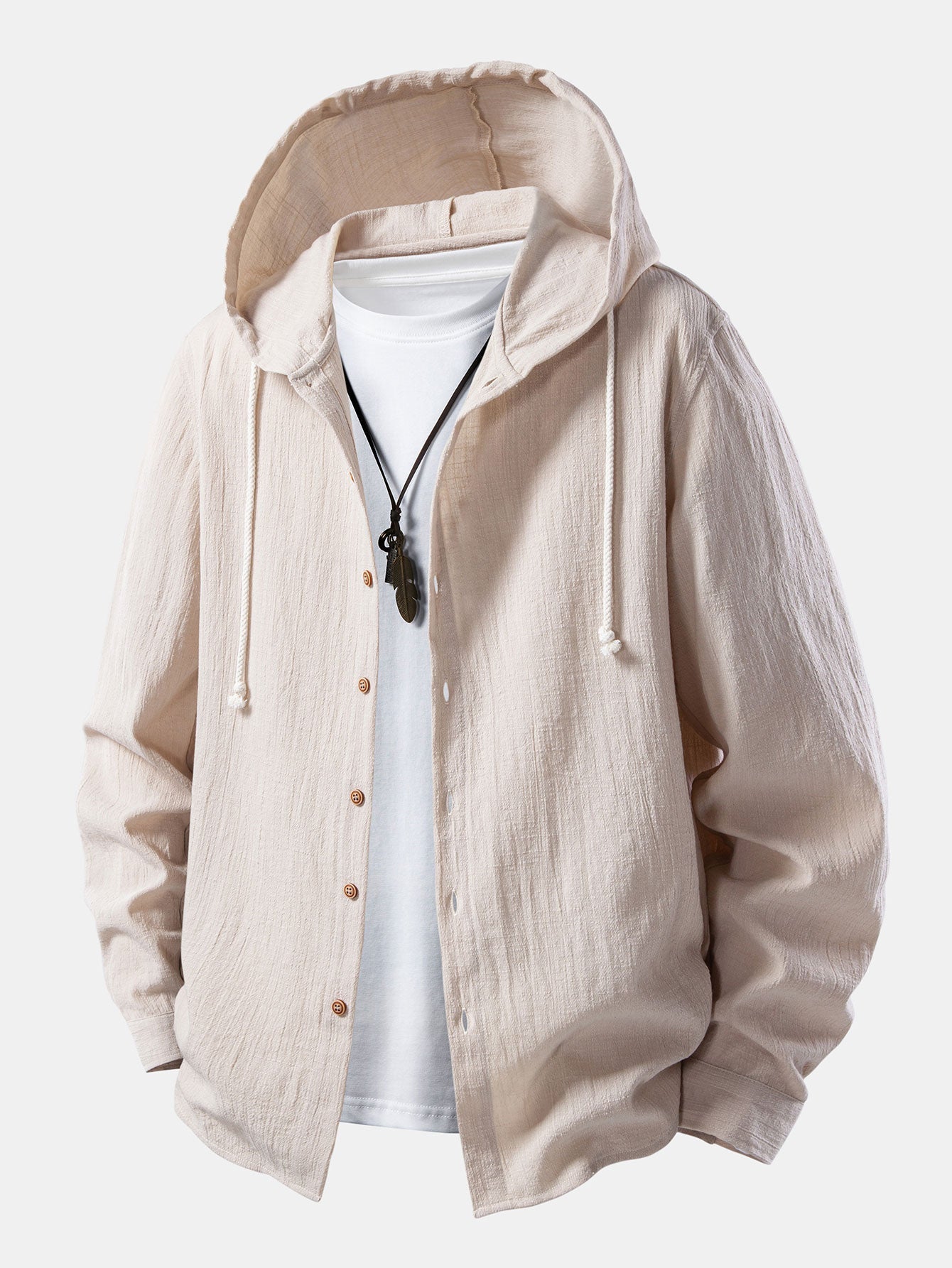 Textured Hooded Shirt with Linen Appearance