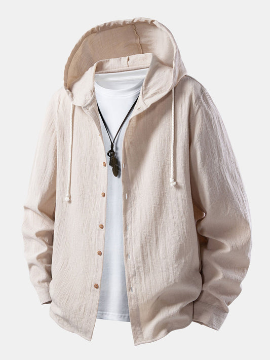 Textured Hooded Shirt with Linen Appearance