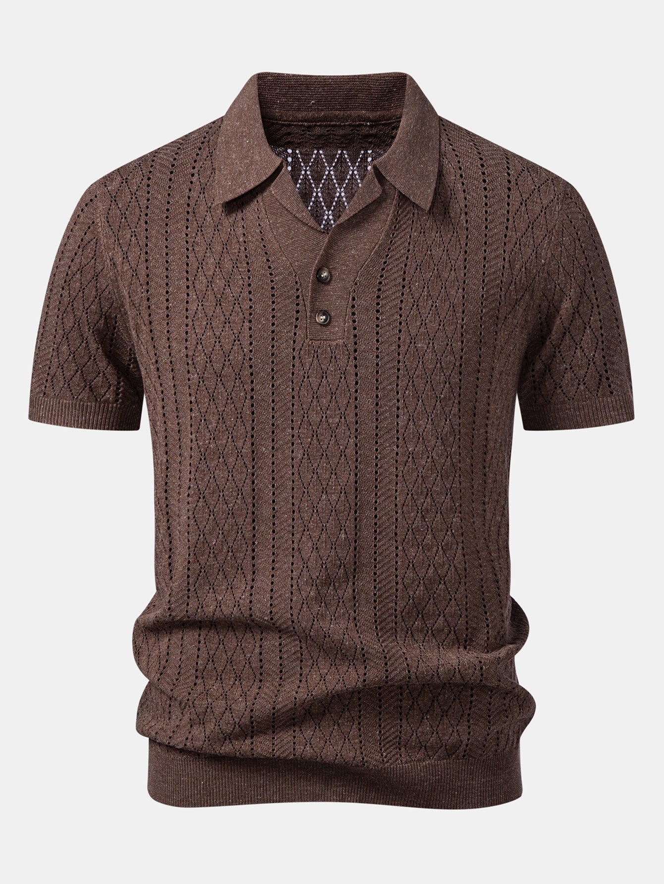 Open Knit Polo with Geometric Design
