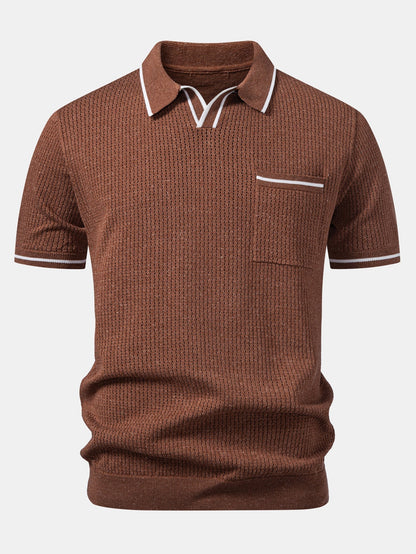 Johnny Collar Knit Polo with Contrast Stripe Trim and Pocket