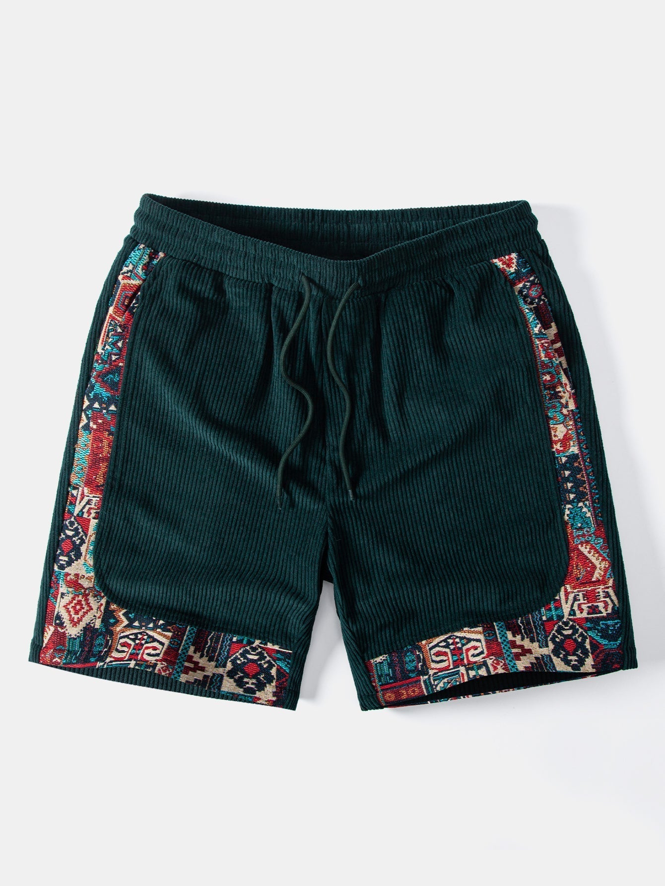 Geometric Ethnic Jacquard Patchwork Corduroy Shorts