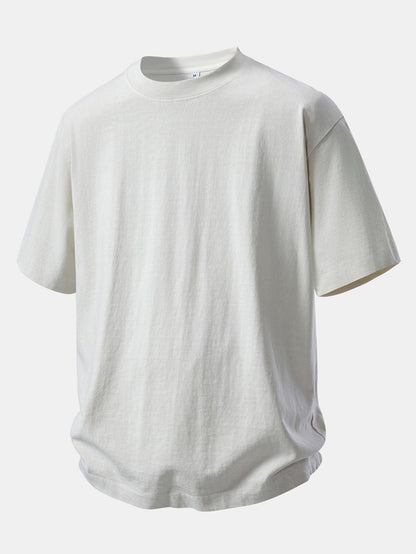Relaxed Fit Heavyweight Washed Drop Shoulder Tee & Distressed Drawstring Shorts