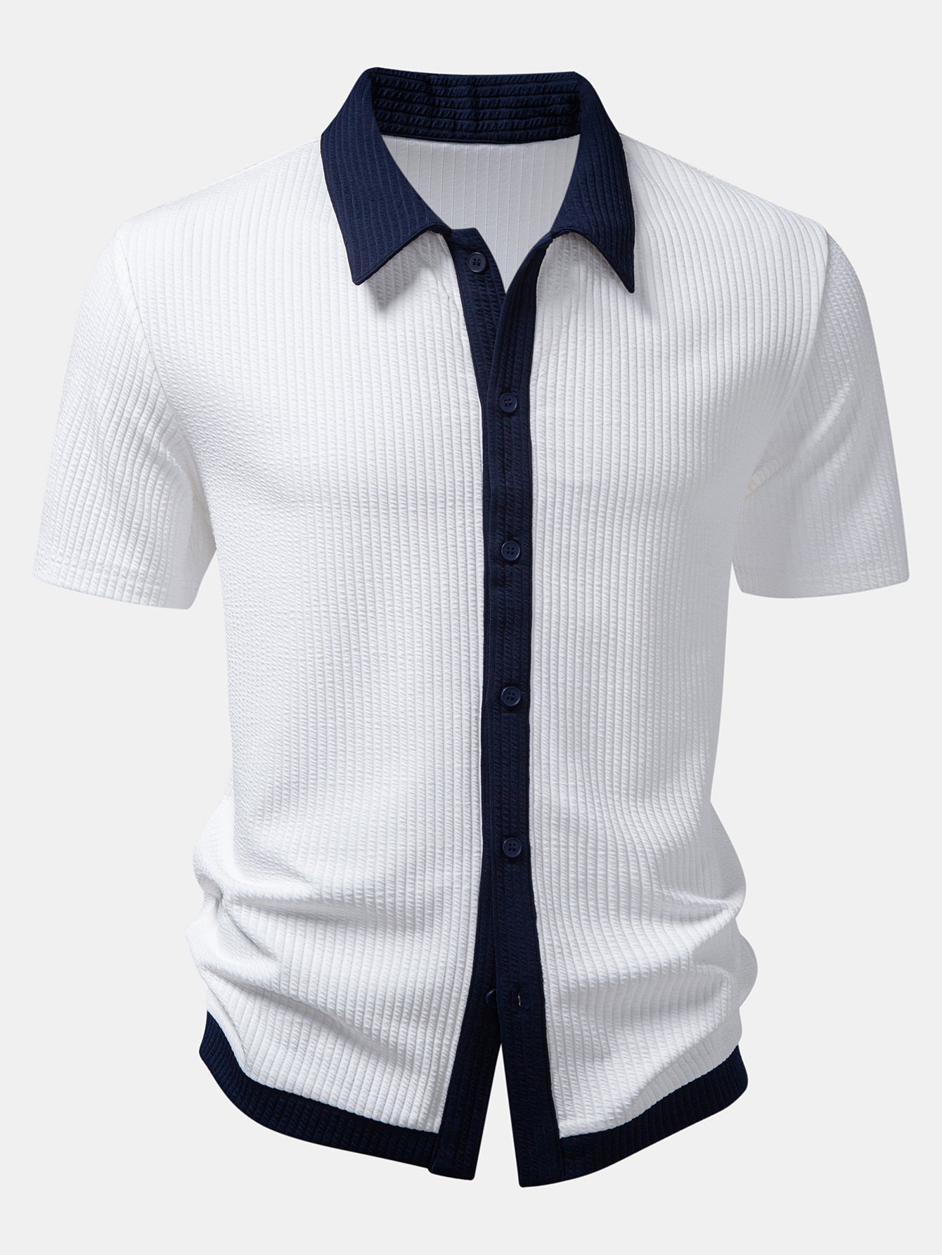 Button-Up Shirt with Contrast Ribbed Design