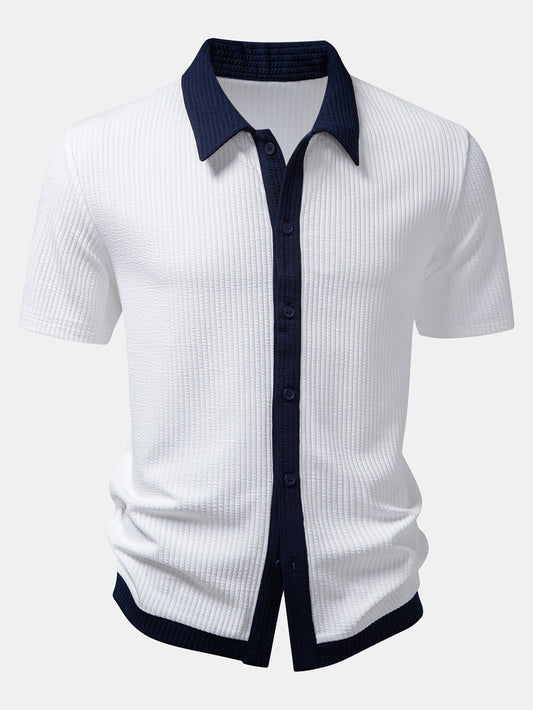 Button-Up Shirt with Contrast Ribbed Design