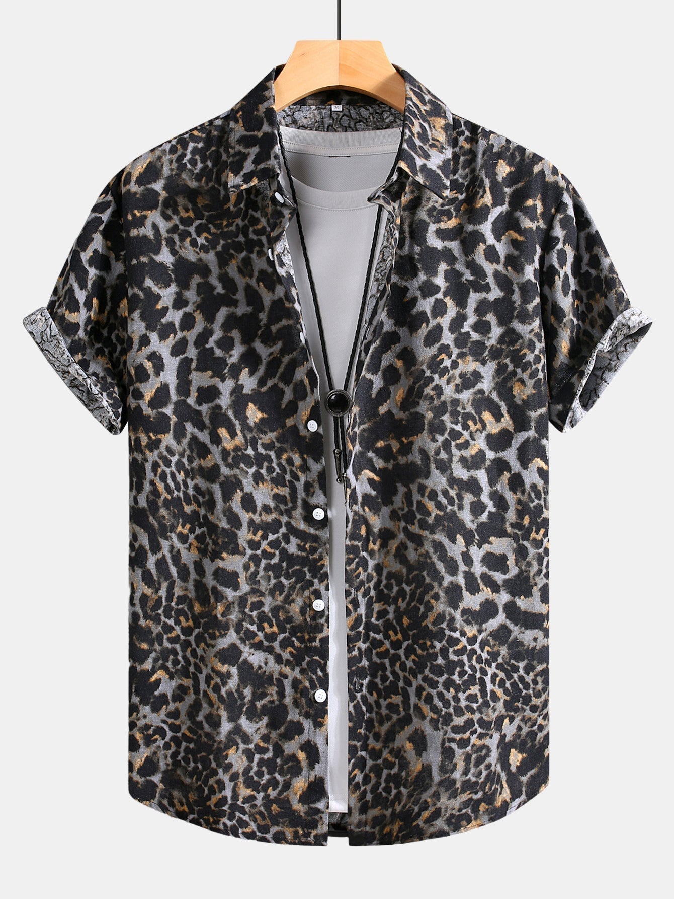 Button-Up Shirt with Leopard Print