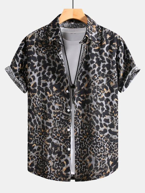 Button-Up Shirt with Leopard Print