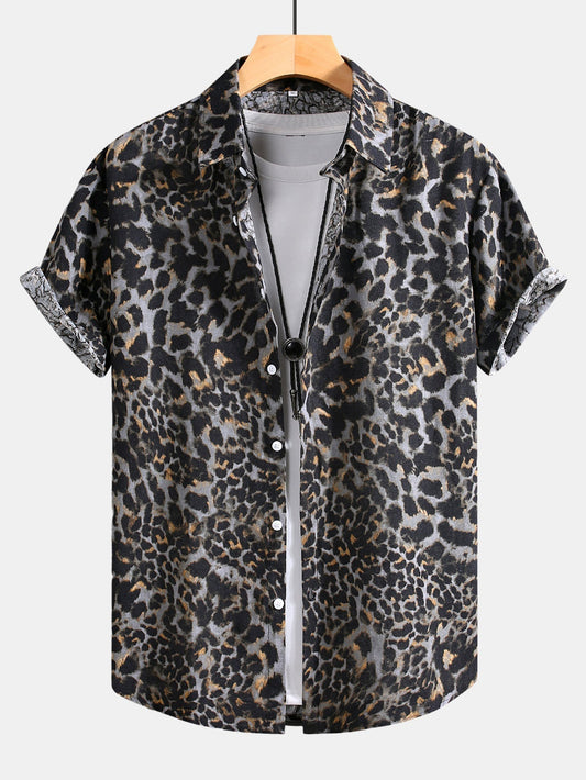 Button-Up Shirt with Leopard Print