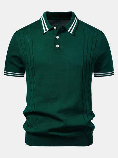 Twisted Jacquard Knit Polo with Contrast Trim & Slim Fit Tapered Trousers