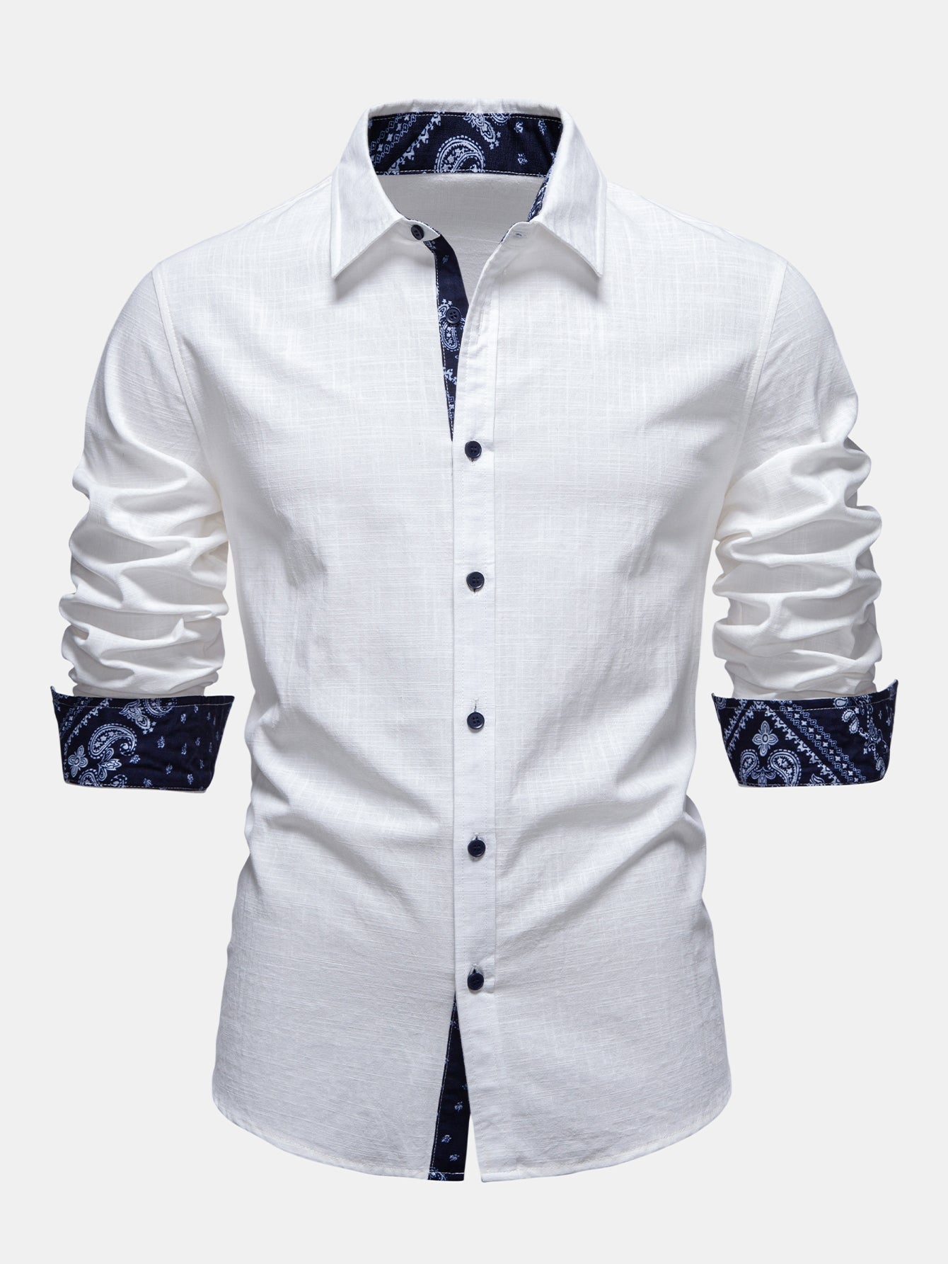Paisley Print Contrast Linen Shirt & Straight-Leg Linen Trousers