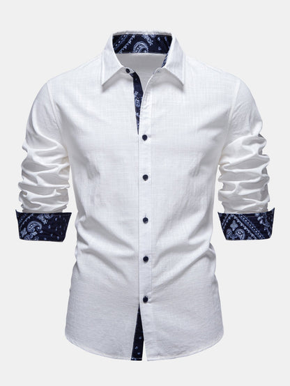 Paisley Print Contrast Linen Shirt & Straight-Leg Linen Trousers
