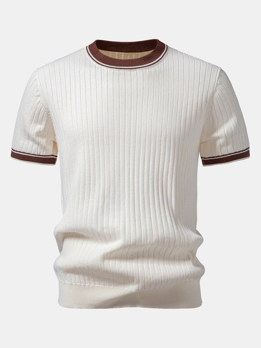 Color-Blocked Crew Neck Knit Tee