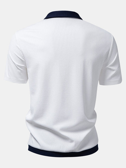 Ribbed Button-Up Shirt with Contrast Details & Straight-Leg Ribbed Trousers