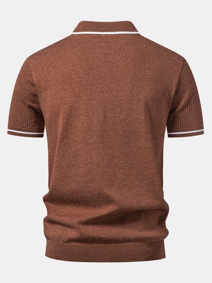 Johnny Collar Knit Polo with Contrast Stripe Trim and Pocket