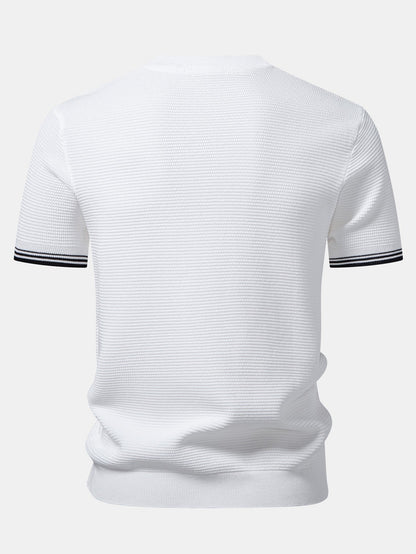 Ribbed Knit T-Shirt with Contrast Stripe Trim