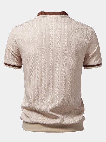 Textured Knit Polo with Contrast Trim & Slim Fit Tapered Trousers