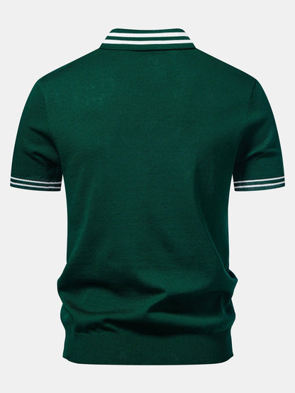 Twisted Jacquard Knit Polo with Contrast Trim & Slim Fit Tapered Trousers